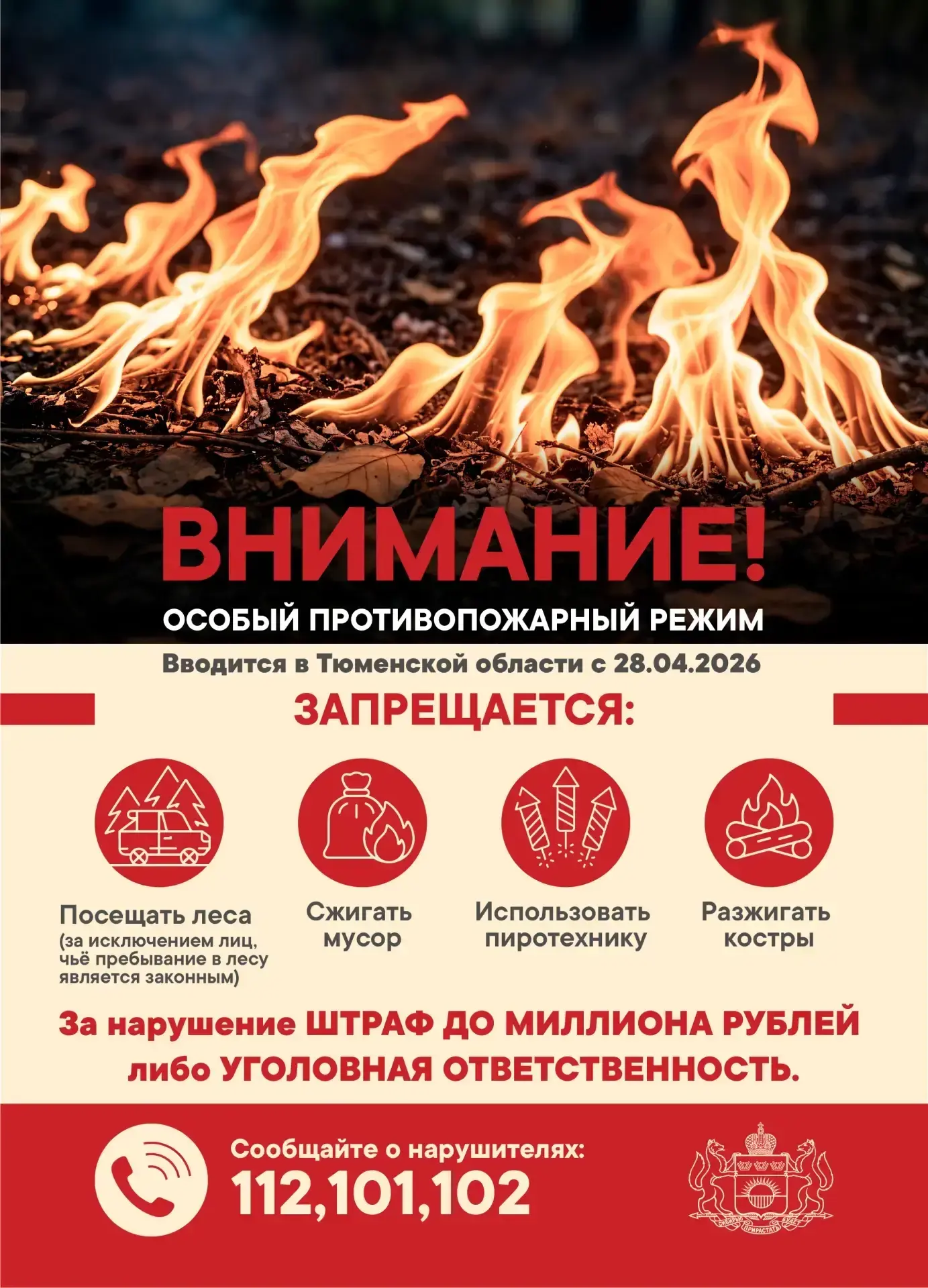Особый противопожарный режим вводим на территории Тюменской области с 28 апреля