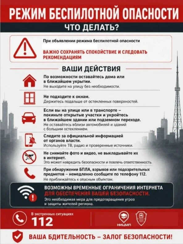 ❗Напоминаем о правилах поведения при объявлении ракетной или беспилотной опасности.