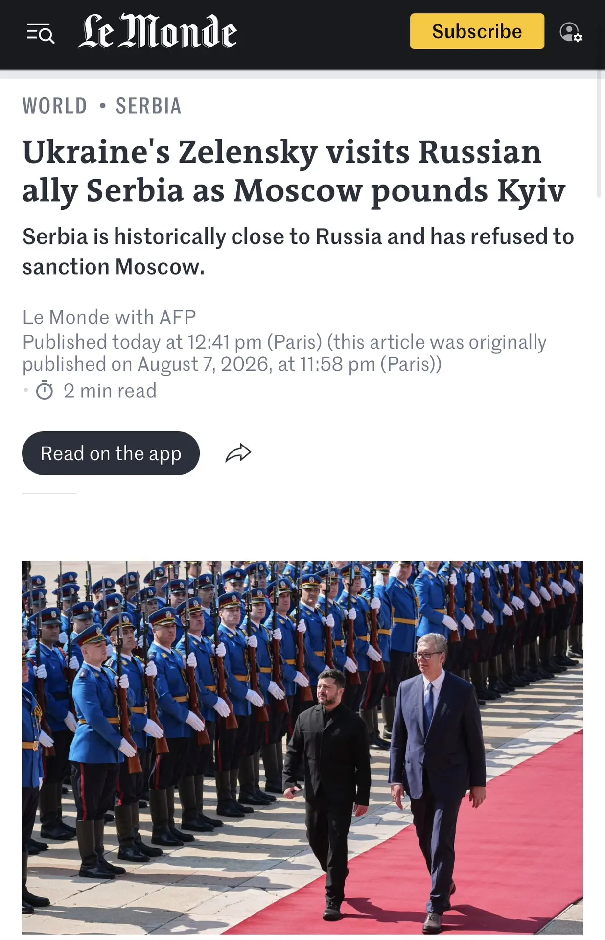 Le Monde: Зеленский приехал в Сербию за 2 миллионами евро