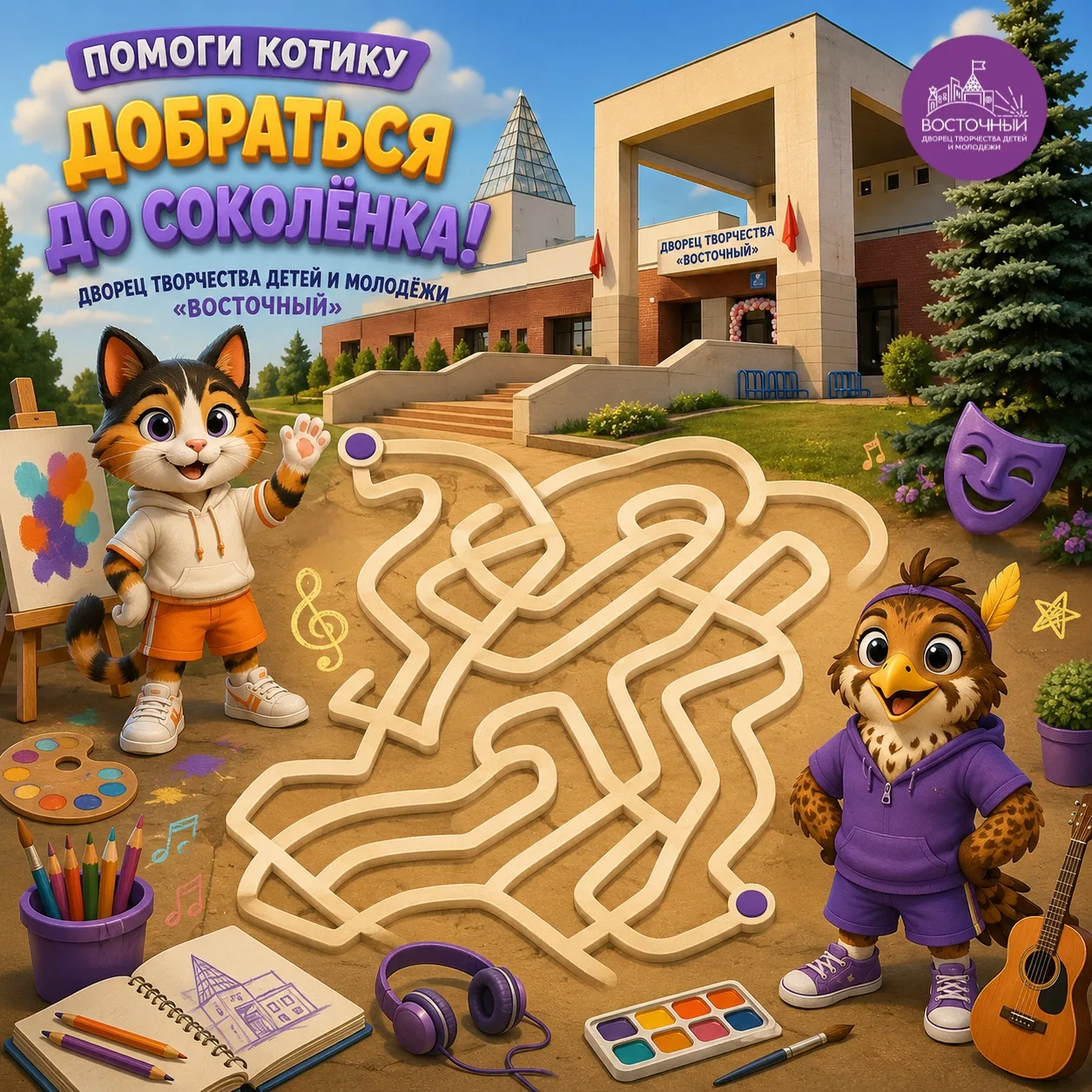 🗺️ Помоги котику добраться до соколёнка! 🐱🦅