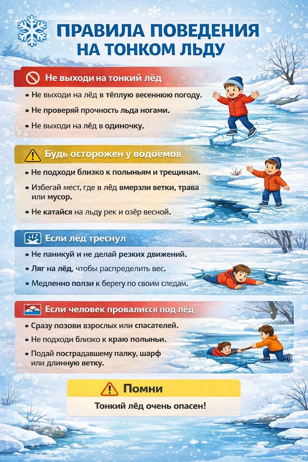 Предупреждение о безопасности выхода на лед в весенний период.