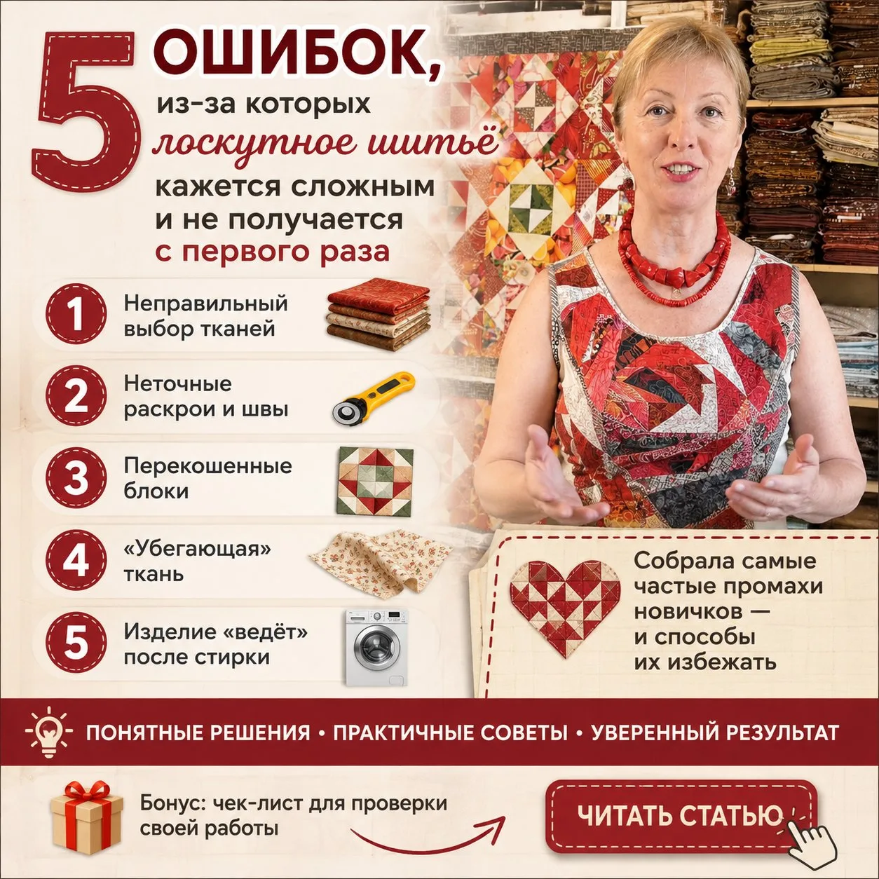 🍏"5 ошибок, из‑за которых лоскутное шитьё кажется сложным и не получается с первого раза»