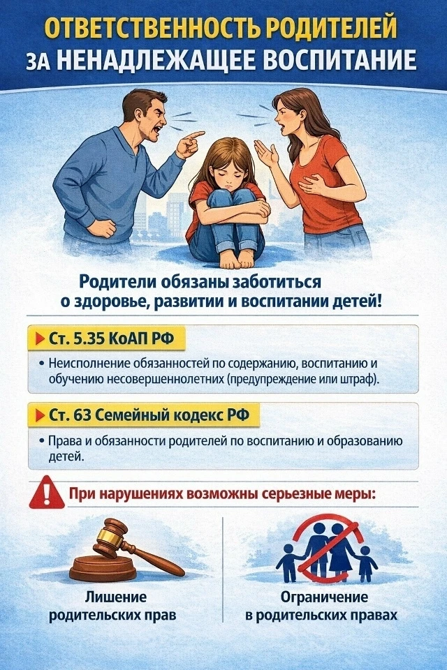 📌Ответственность родителей за ненадлежащее воспитание

👨‍👩‍👦 Родители обязаны заботиться о здоро