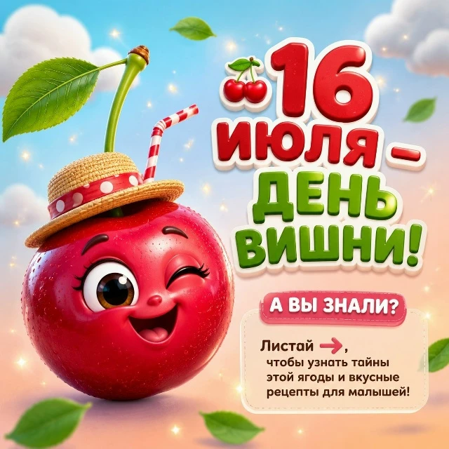 Сегодня, 16 июля, во всем мире отмечают необычный, но очень вкусный праздник — День вишни! 🎉

Вы то
