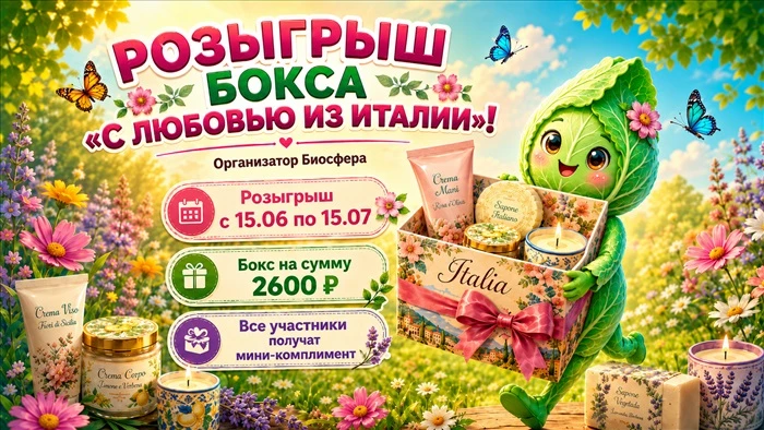 РОЗЫГРЫШ: дарю бьюти-бокс «Италия + уют»!

Девочки, запускаю розыгрыш среди участниц моих закупок 💚