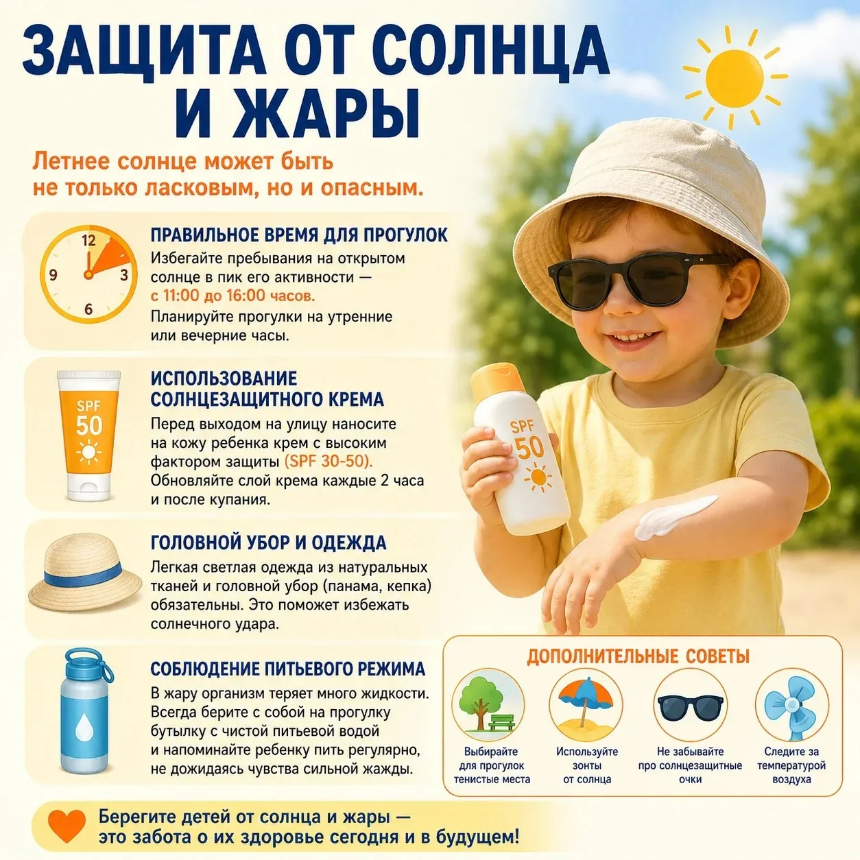 ❗Уважаемые родители, лето в разгаре! Обязательно изучите наши памятки по защите детей от солнца и жа