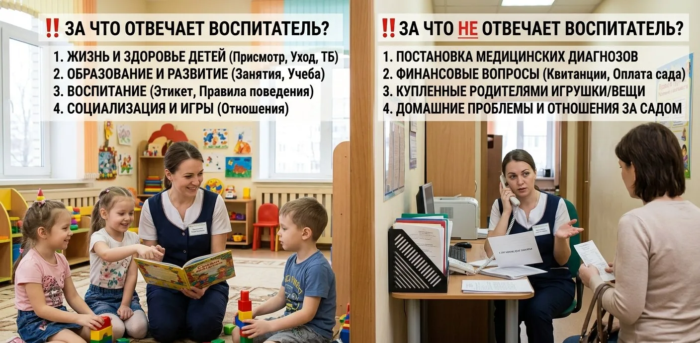 💯 За что отвечает воспитатель в детском саду? А за что — нет?