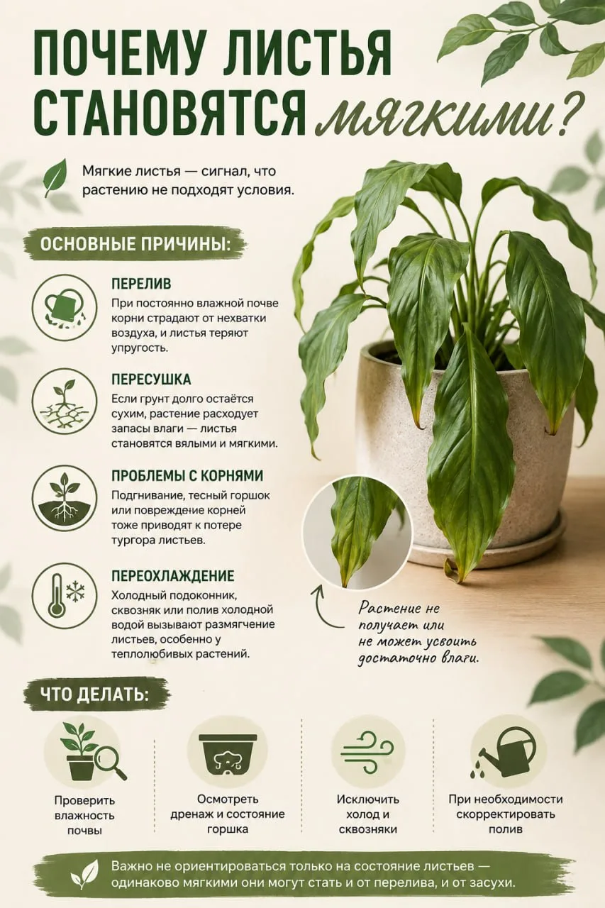 🌿 Почему листья становятся мягкими