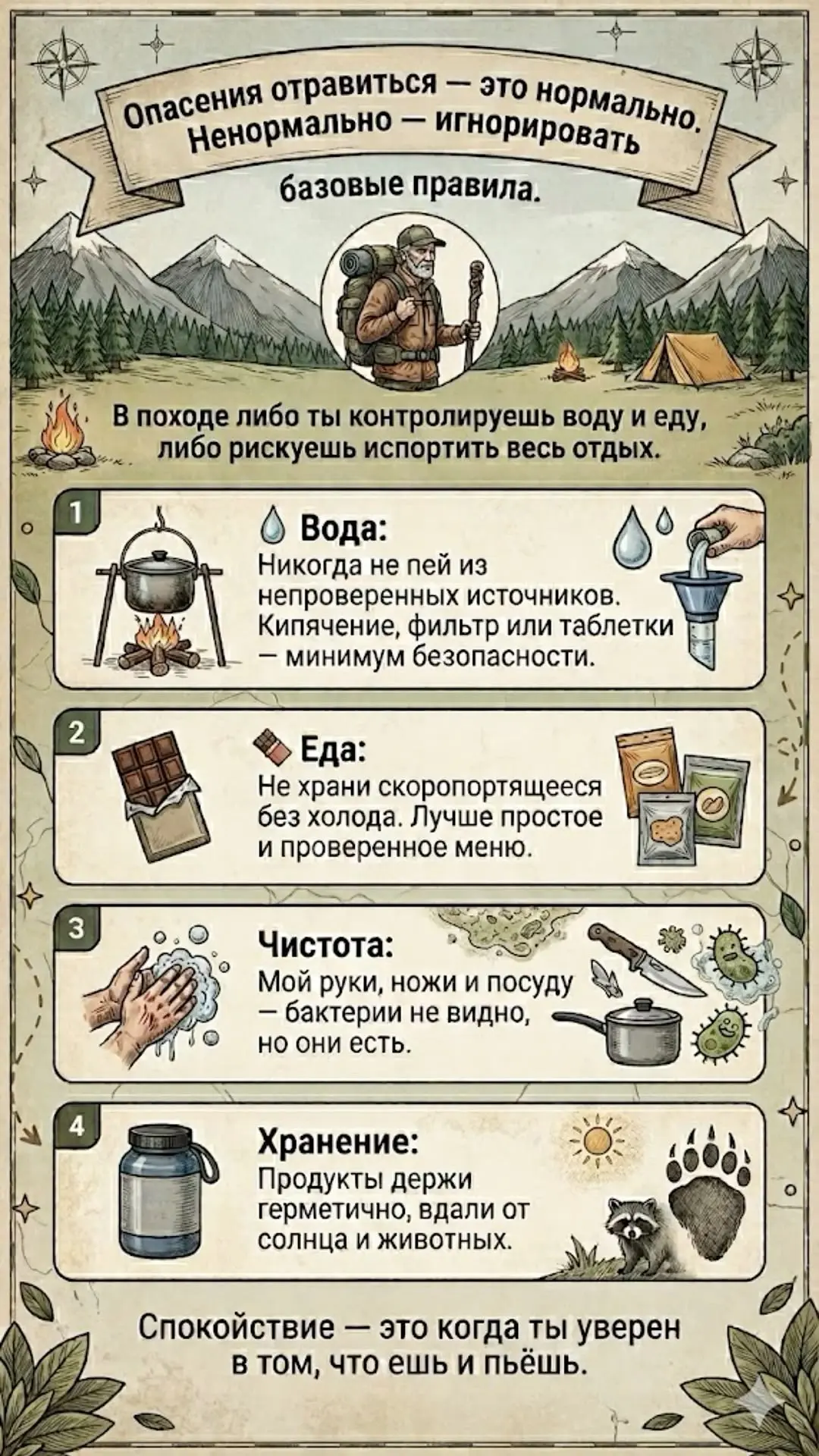 Безопасность в походе: как не испортить отдых из‑за отравления 🏕️
