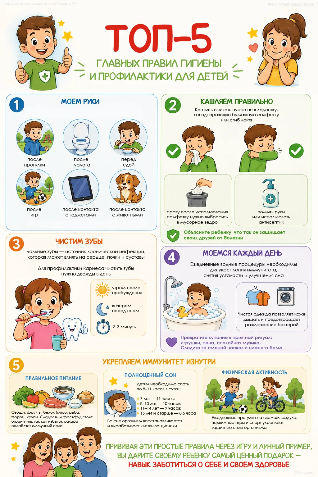 ✨🧼 Напоминаем топ-5 главных правил гигиены и профилактики для детей 👦👧