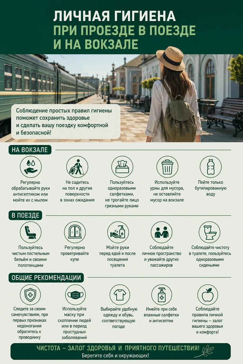 🚞 Личная гигиена при проезде в поезде и на вокзале.

       Поездка на поезде — удобный и доступный