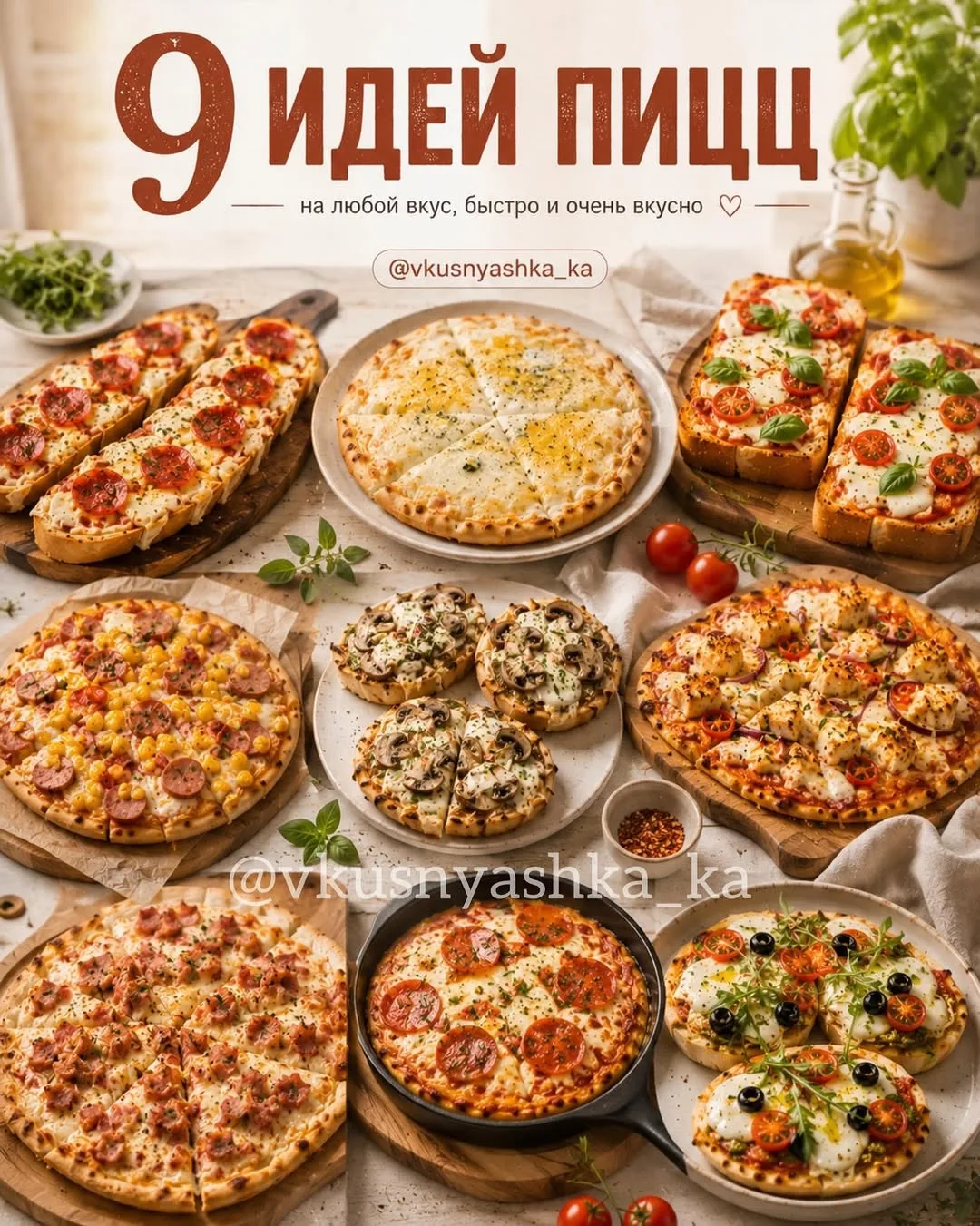 🍕9 идей для домашней пиццы

Ставьте 👍, если нравится пост

Лайфхаки | Подписаться