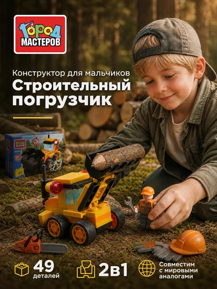 ⚡️ Конструктор для мальчиков строительный Погрузчик, Город мастеров