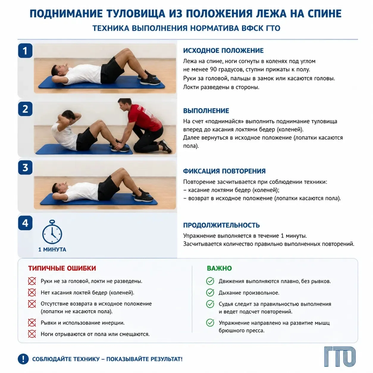 💫Техника выполнения норматива ВФСК ГТО поднимание туловища из положения лежа на спине 
 
✅ Техника 