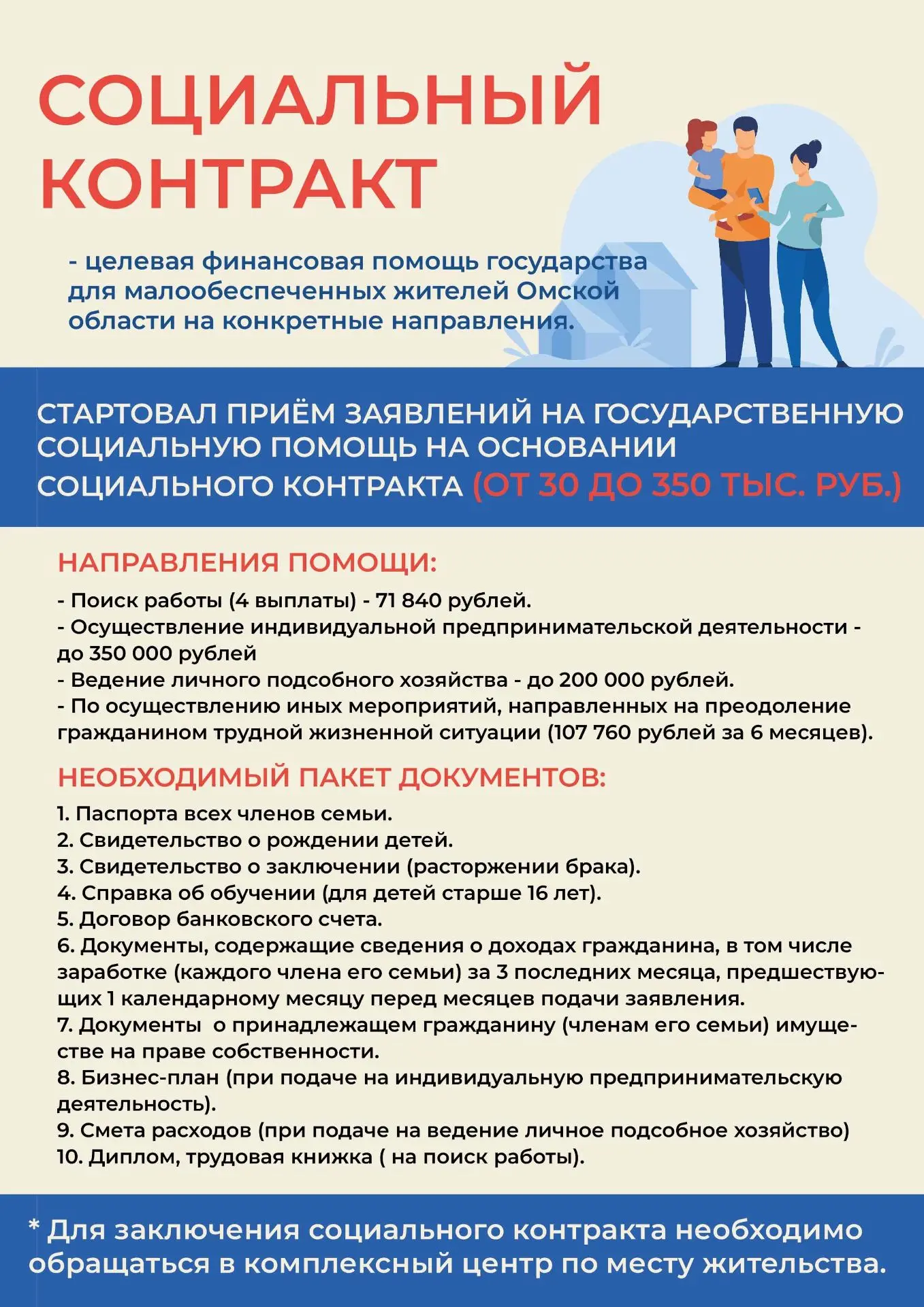 Стартовал прием на государственную социальную помощь на основании социального контракта.