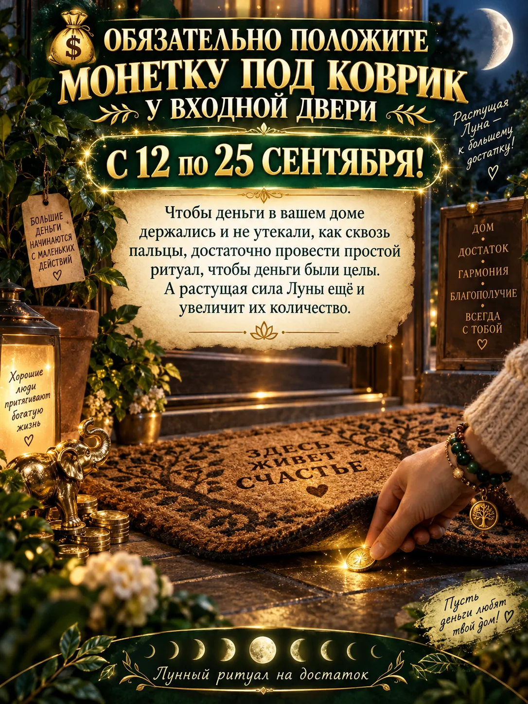 📌💰ОБЯЗАТЕЛЬНО ПОЛОЖИТЕ МОНЕТКУ ПОД КОВРИК У ВХОДНОЙ ДВЕРИ С 12 по 25 СЕНТЯБРЯ!