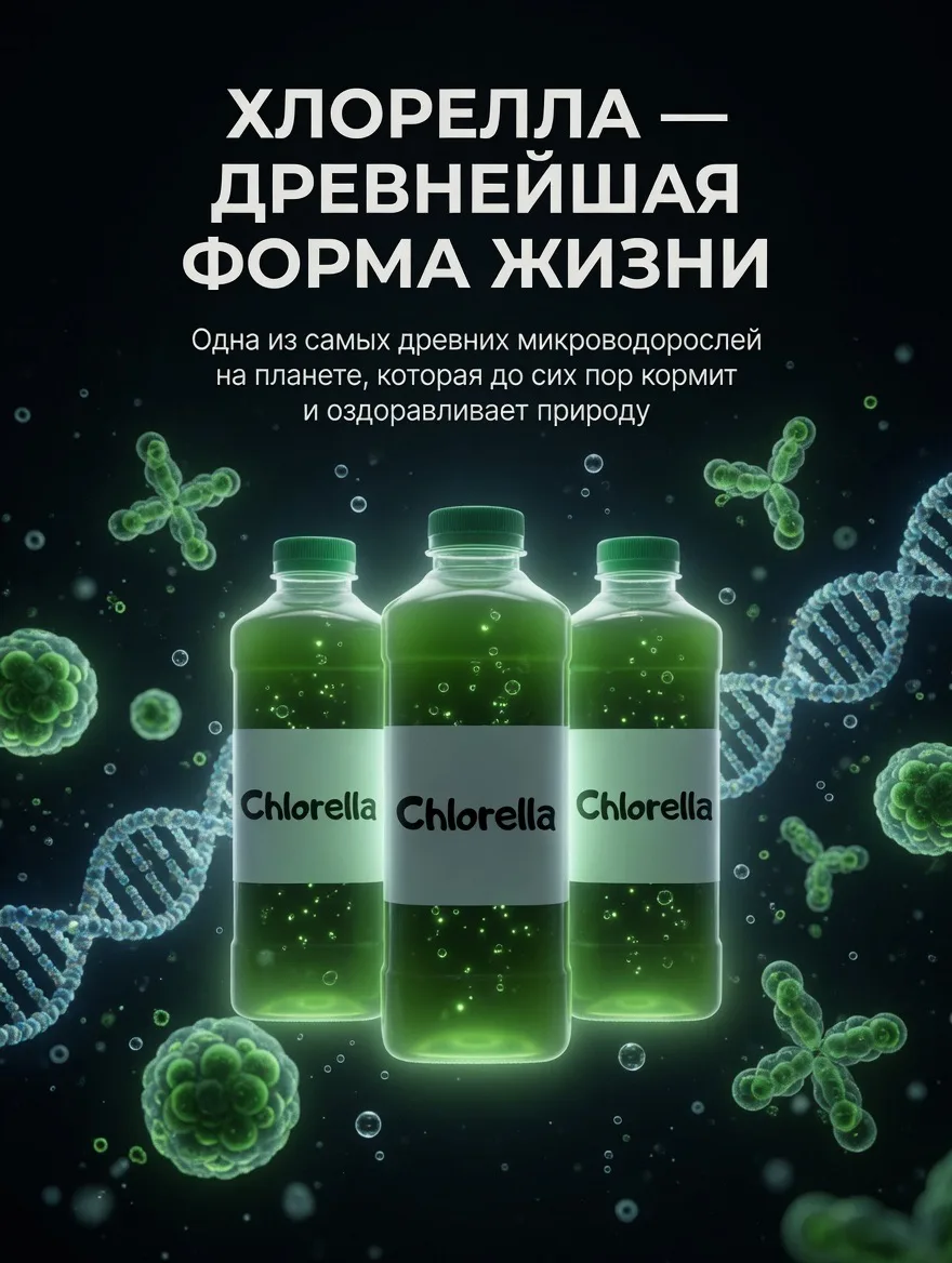 «Представьте: крошечная зелёная водоросль хлорелла размером всего 2–10 микрон (меньше, ...
