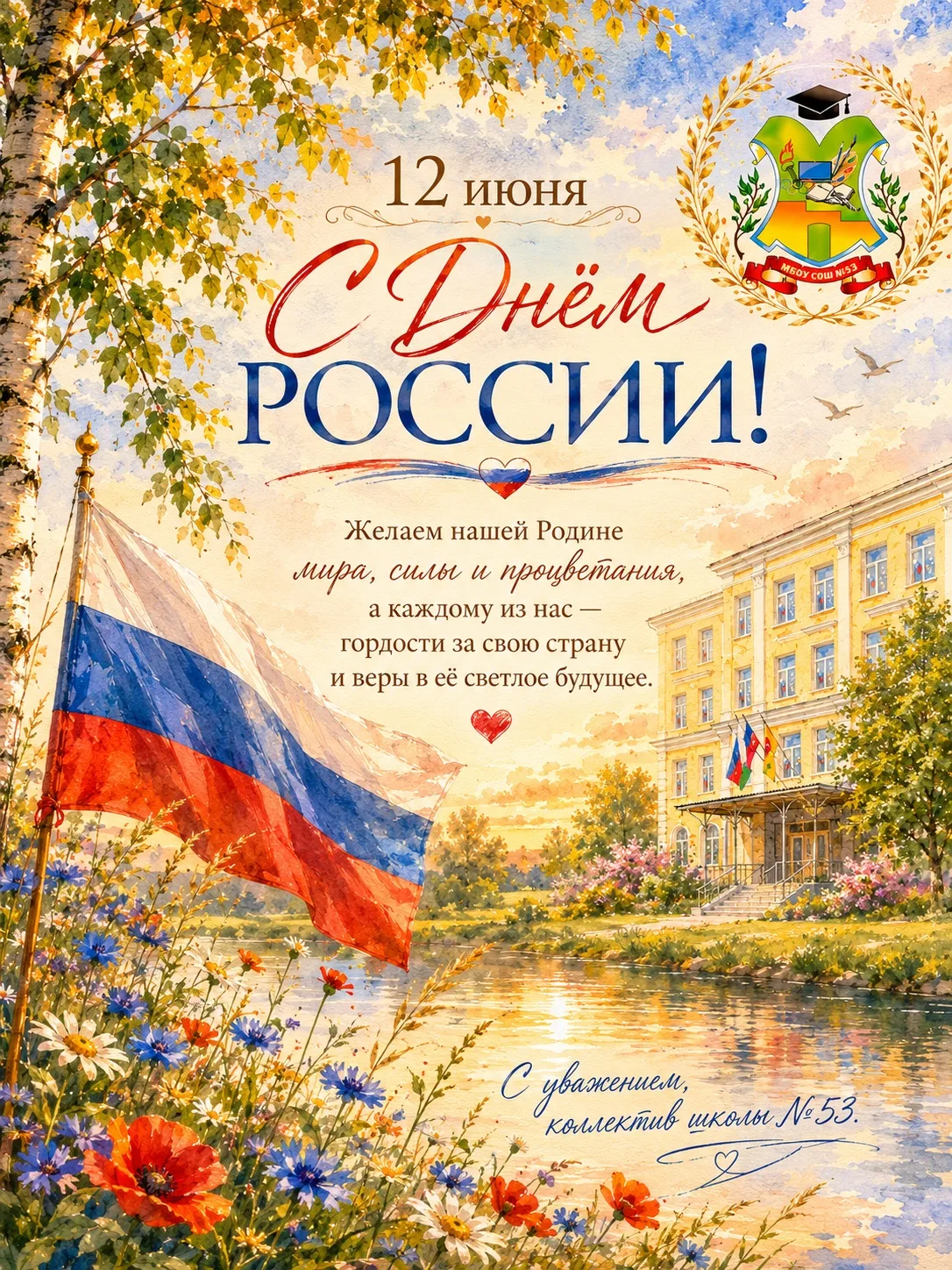 Дорогие ребята, уважаемые педагоги и родители!

Поздравляем всех с Днём России! 🇷🇺

Это праздник н