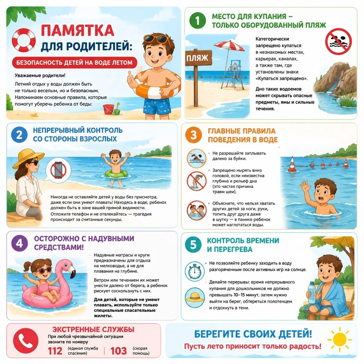 🚨 Памятка для родителей: безопасность детей на воде летом

Уважаемые родители! Летний отдых у воды 