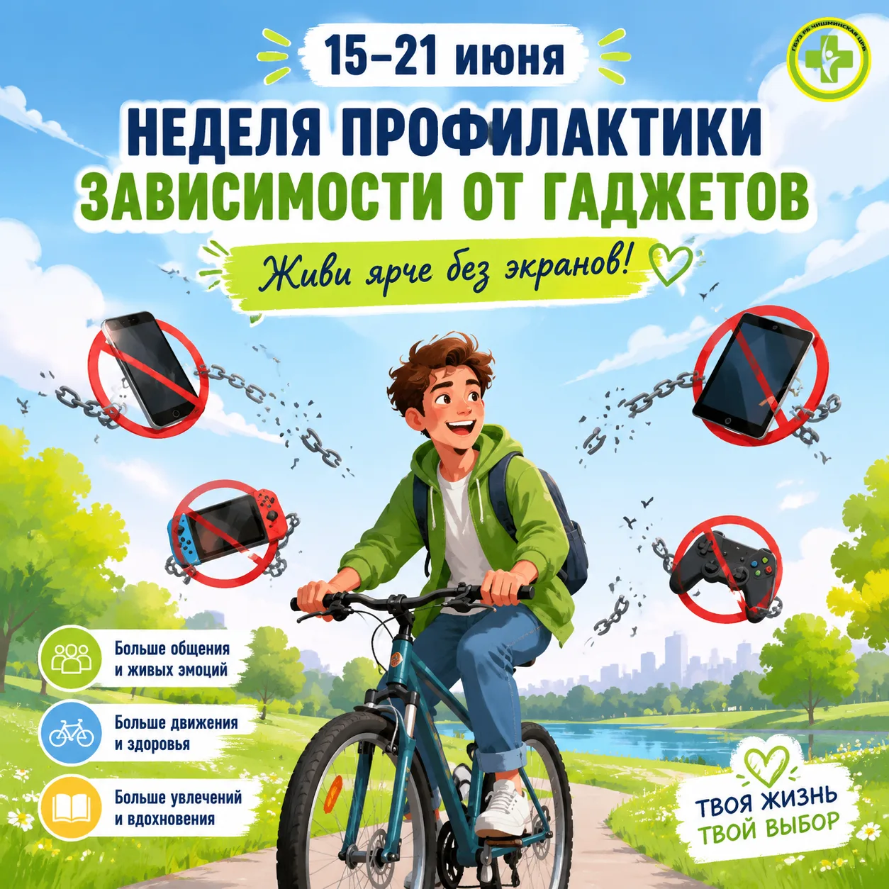 📵Неделя профилактики зависимости от гаджетов - с 15 по 21 июня!
 
Каждый день мы проводим в среднем