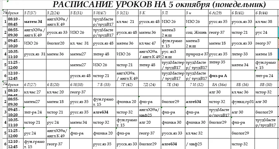 Расписание уроков на 5.10.26 (Суздальская)