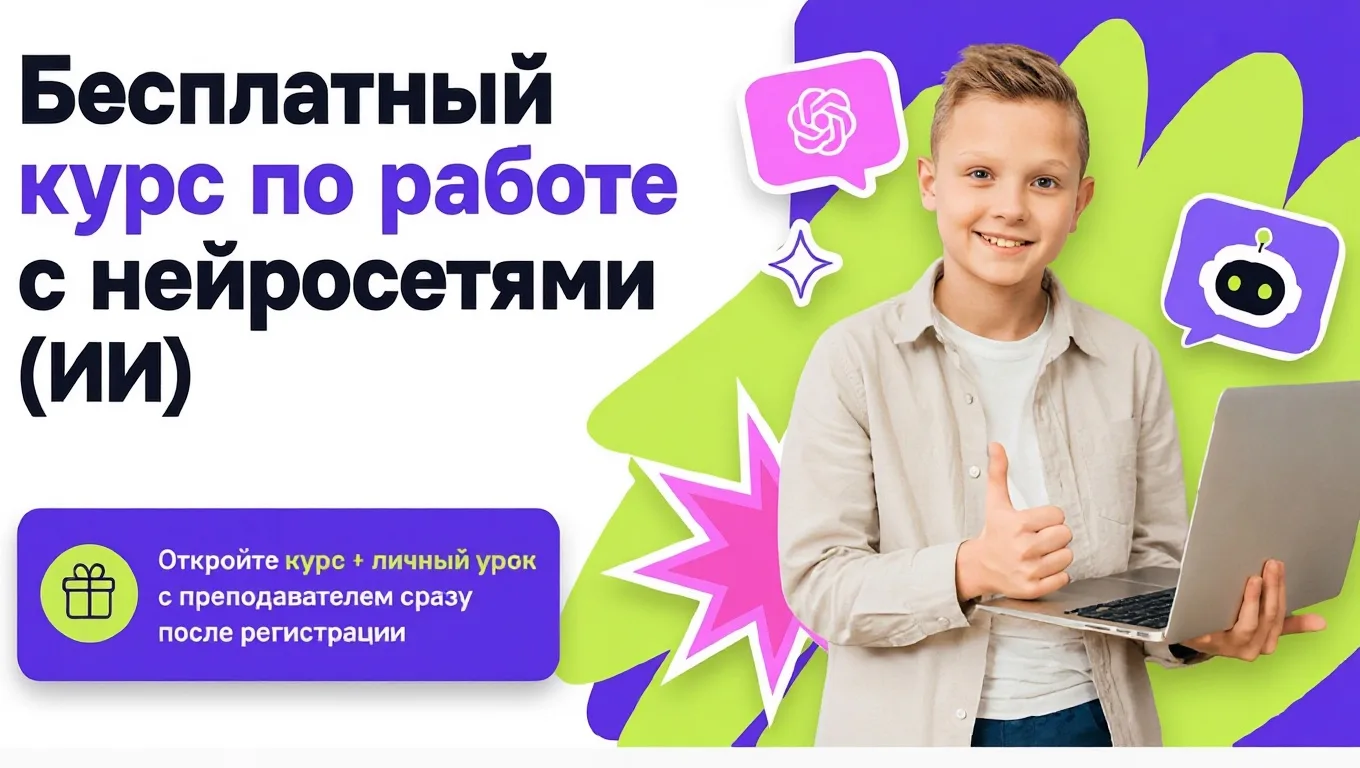 🎓Бесплатный онлайн-курс по работе с искусственным интеллектом для детей от 7 до 16 лет