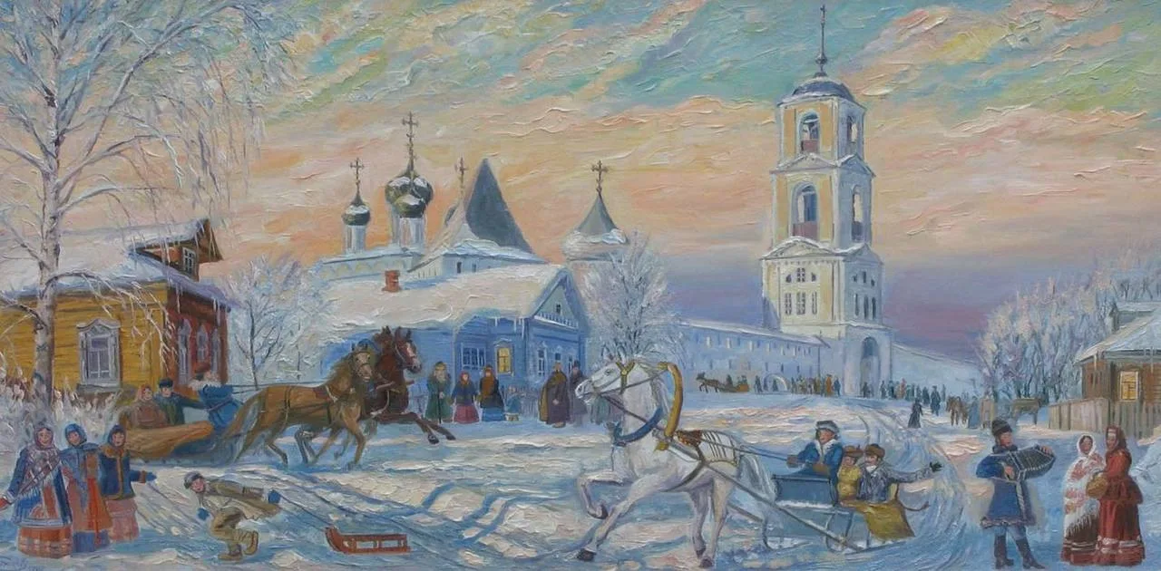 🌟С Рождеством, дорогие друзья!   Борис Кустодиев «Зимняя ярмарка»  Владимир Жданов «Святки»  Дмитрий