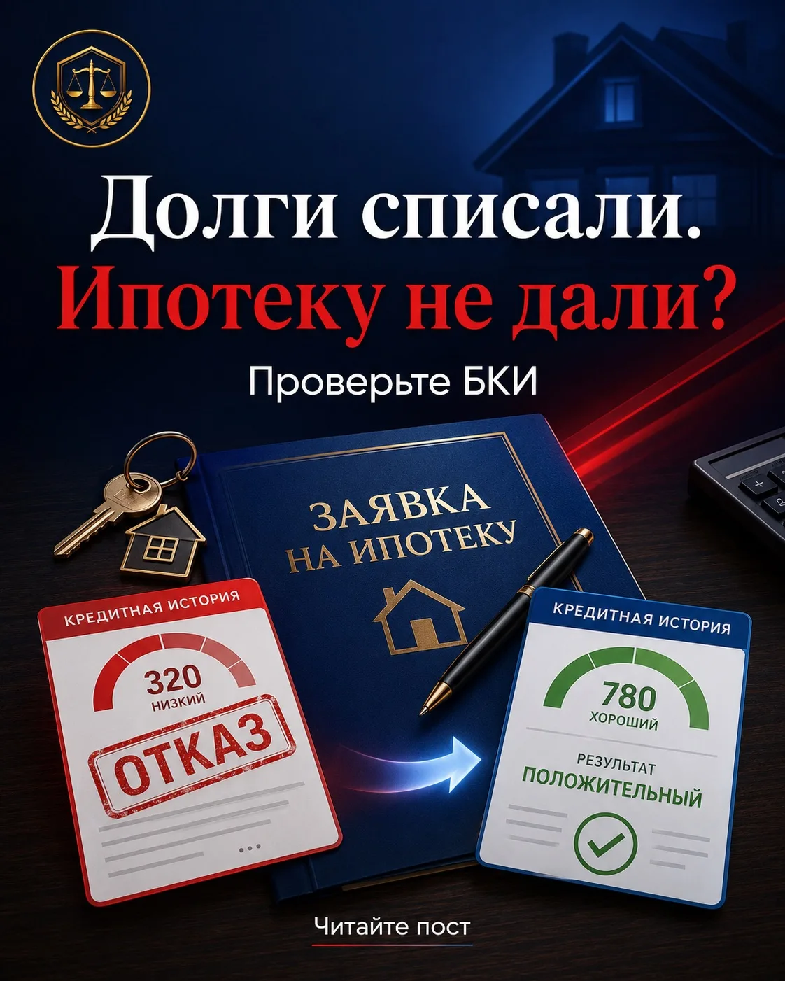Долги списали. А ипотеку всё равно не одобрили.
 
Такое бывает. 
 
Человек прошёл банкротство. 
Суд 
