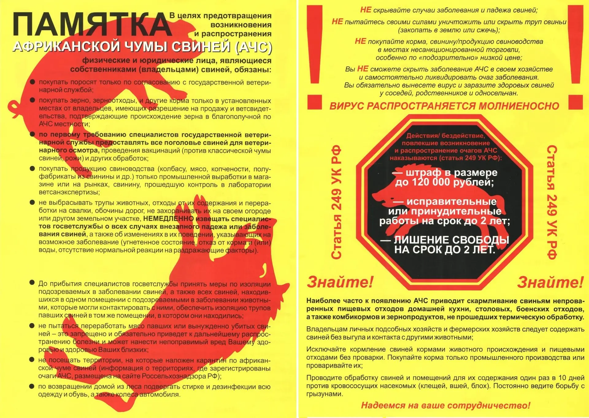 В связи с напряженной эпизоотической обстановкой по африканской чуме свиней (АЧС) Админ...