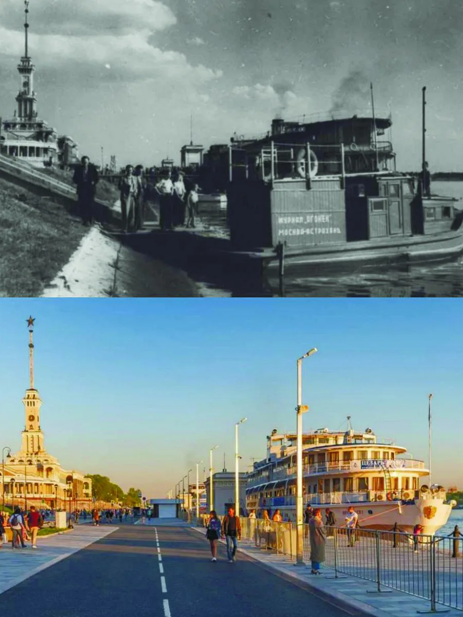 📍Химкинский речной вокзал (сейчас Северный).  

1940/2021 год.

💡На первом плане судно с надписью 