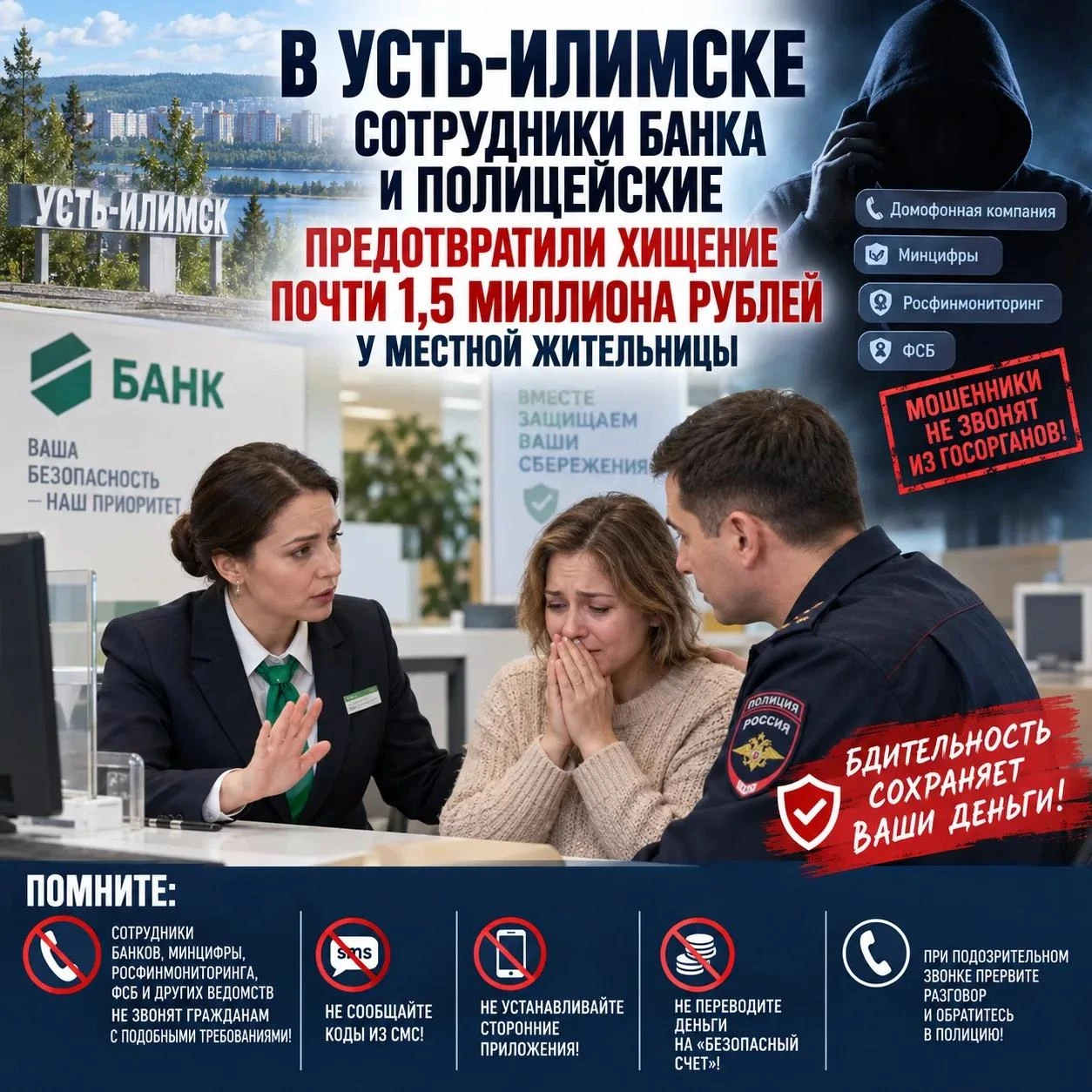 В Усть-Илимске сотрудники банка и полицейские предотвратили хищение почти 1,5 миллиона ...