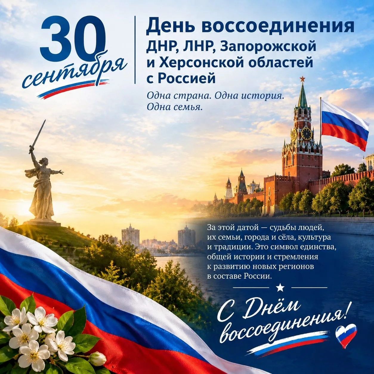 🇷🇺 30 сентября — День воссоединения ДНР, ЛНР, Запорожской и Херсонской областей с Рос...
