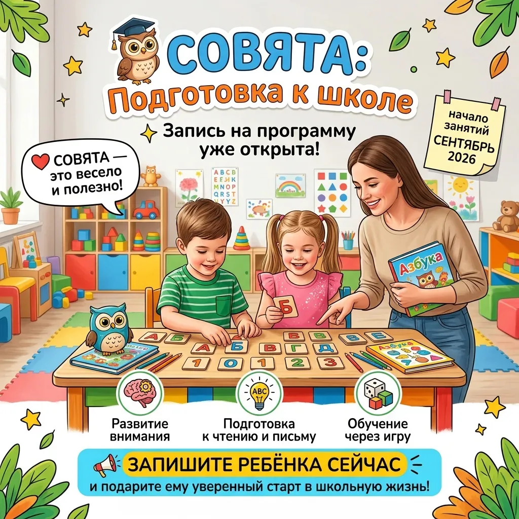 📚Центр дополнительного образования приглашает детей 5-6 лет на программу по подготовке...