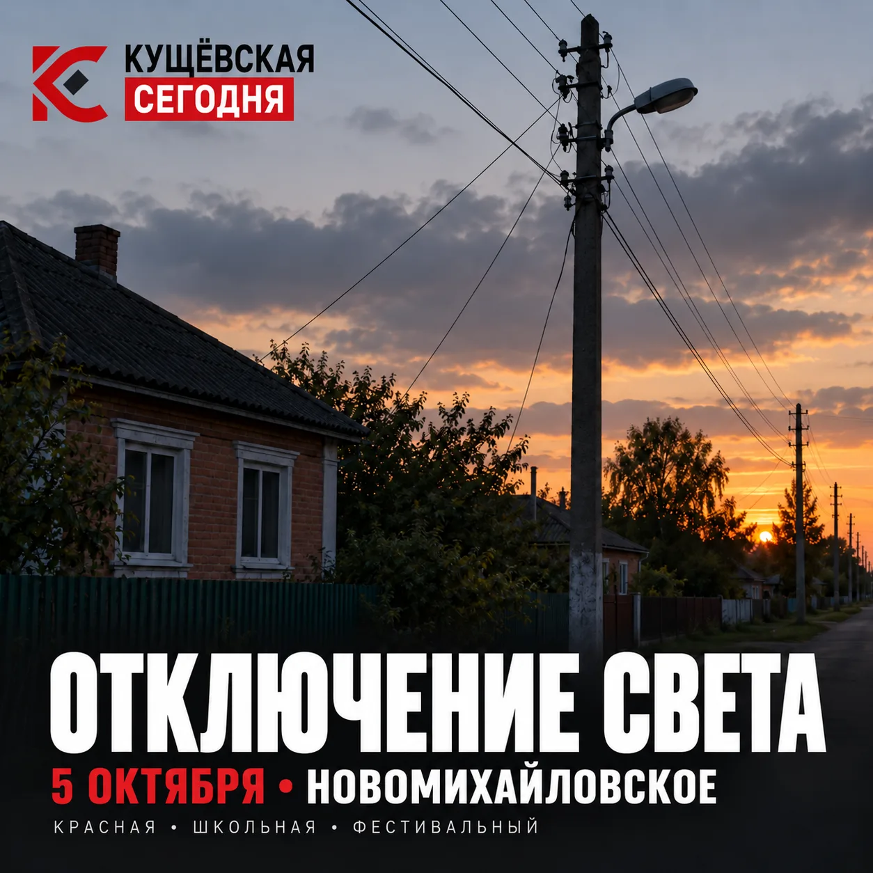⚡️ 5 октября в Новомихайловском возможно отключение света