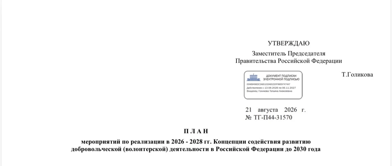 ❗️Опубликован План развития добровольчества до 2028 года - Правительство.