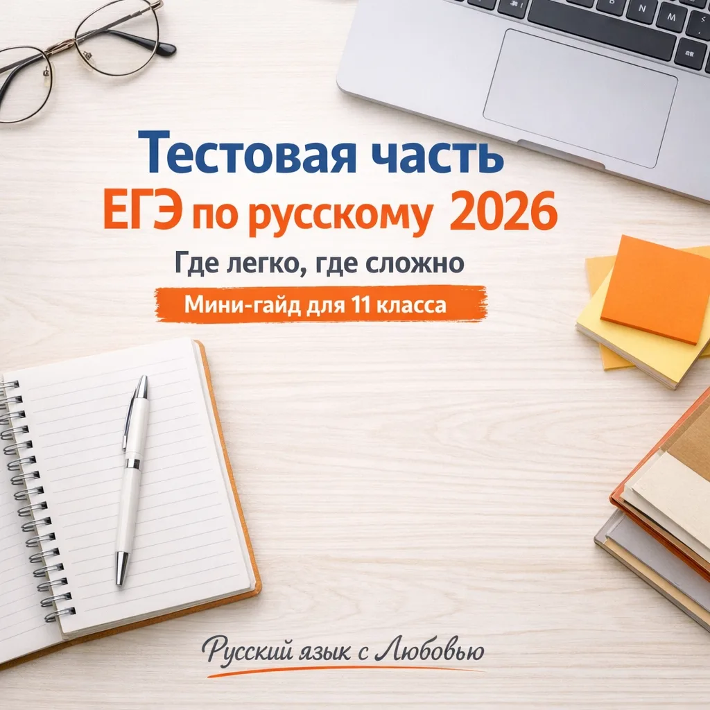 Тестовая часть ЕГЭ по русскому 2026 
Где легко, где сложно + мини-гайд для 11 класса 
 
Сейчас конец