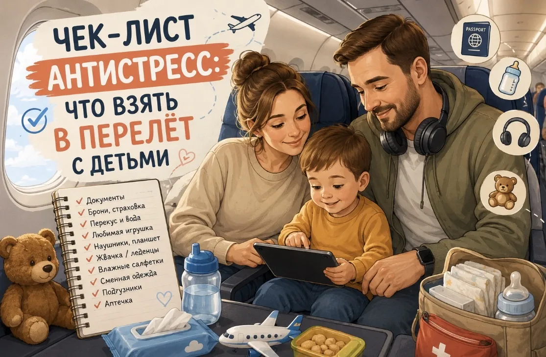 Чек-лист антистресс: что взять в перелёт с детьми

Я обычно вижу одну и ту же картину: родители тщат