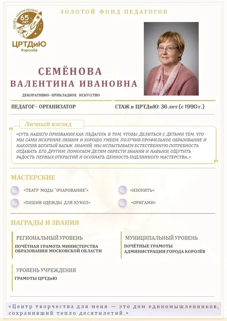 К 65-летию Центра продолжаем рубрику «Золотой фонд педагогов».
