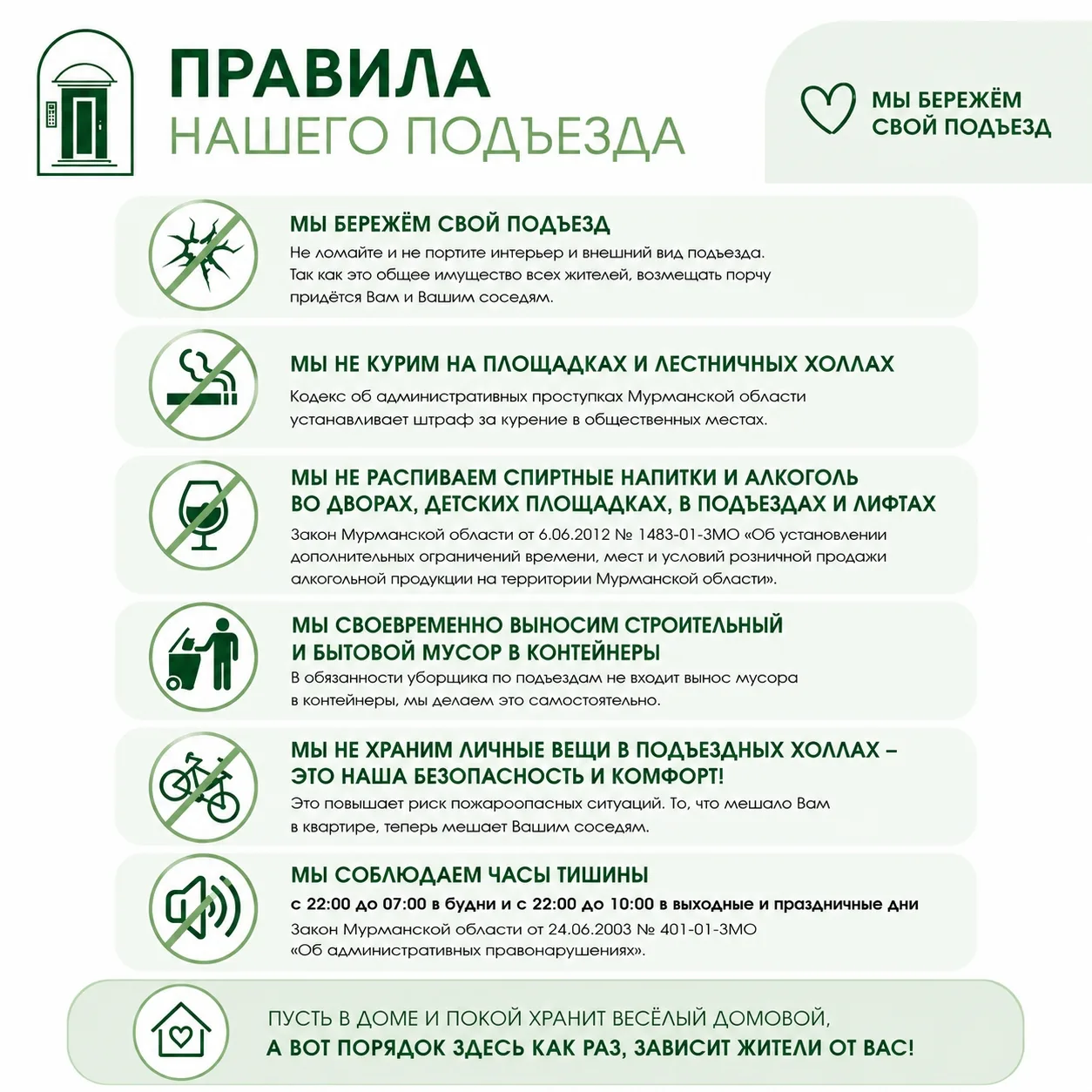 💚Простые, но важные правила, чтобы жизнь жителей была проще и спокойнее.