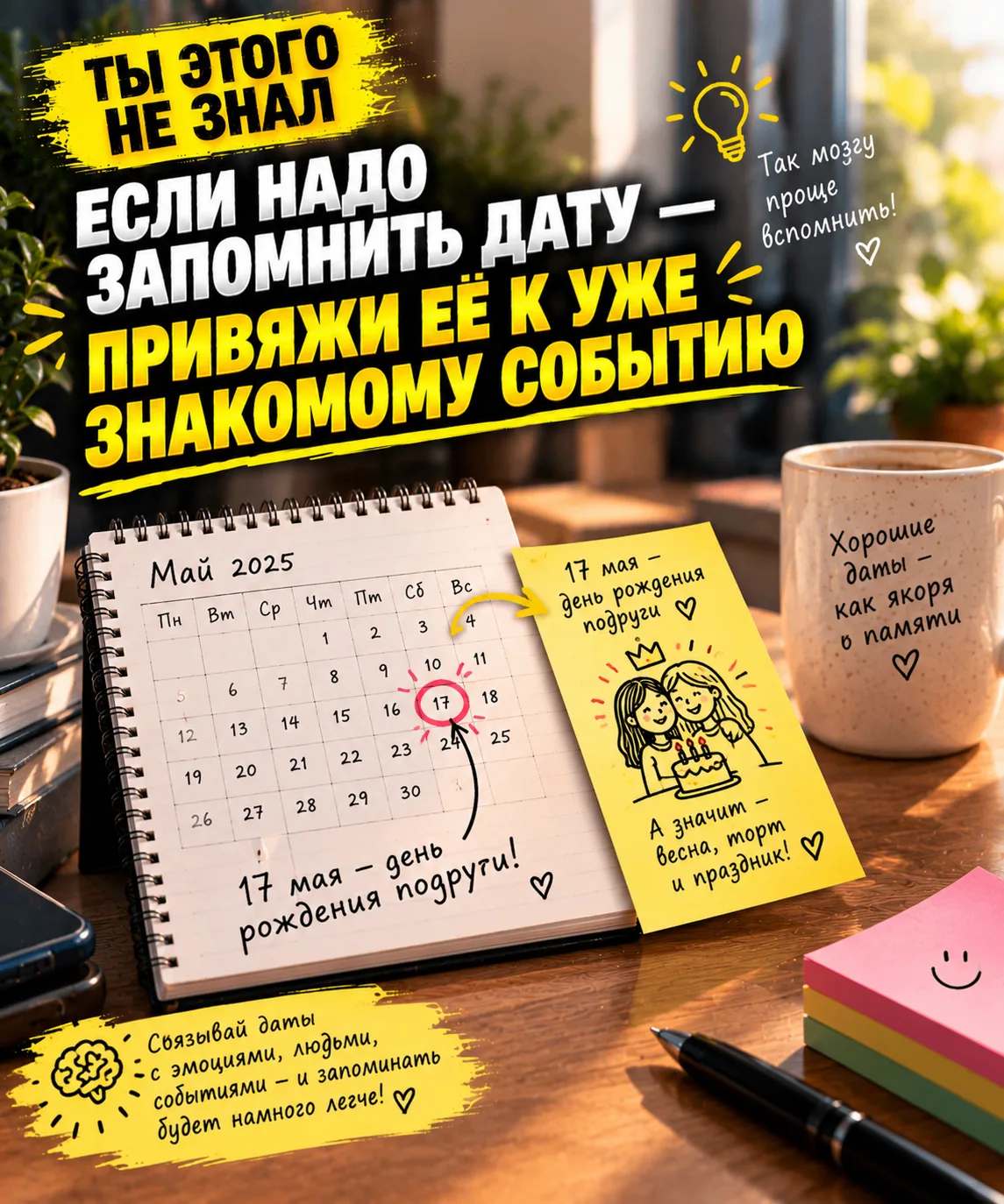 А лучше записать в календарь, который напомнит.