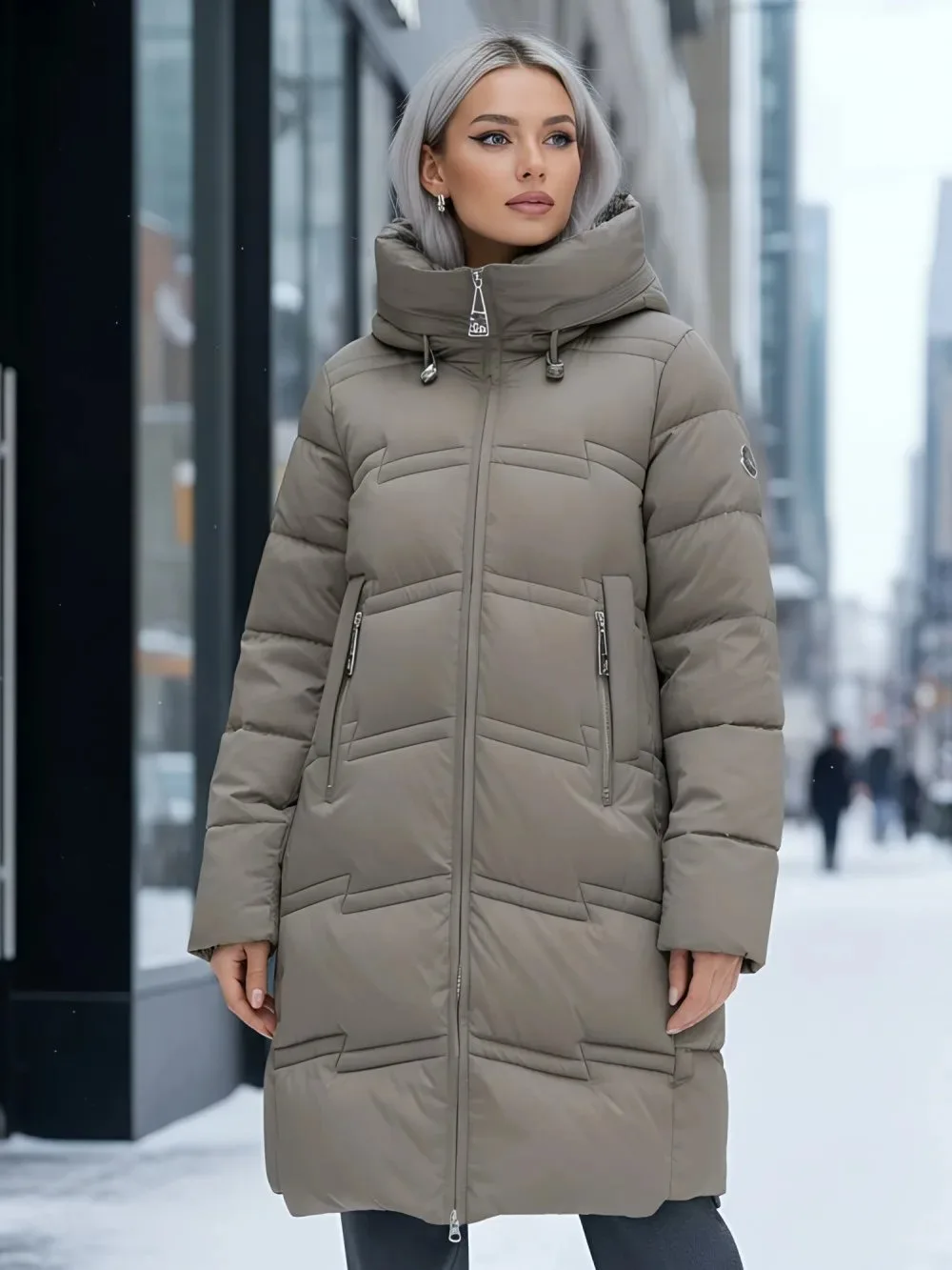 🛍️ Пальто зимнее утепленное с капюшоном женское светло-коричневого цвета 7779SK