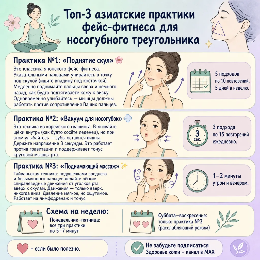 🧘‍♀️ Топ-3 азиатские практики фейс-фитнеса для носогубного треугольника

Носогубные складки — одна 