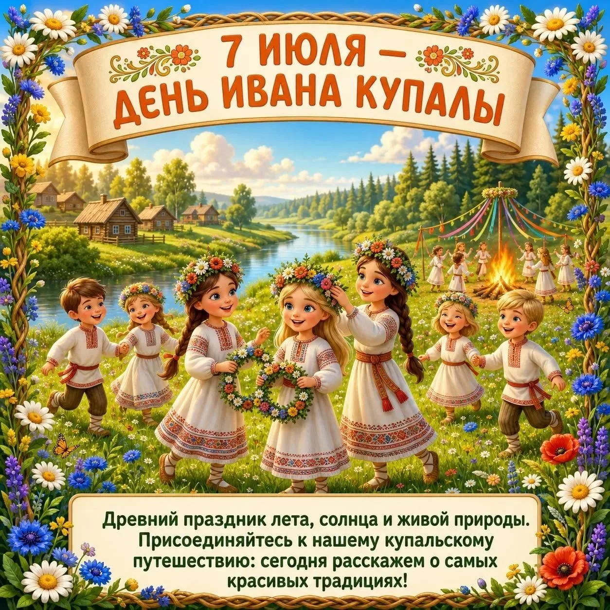 🌿 Сегодня, 7 июля — День Ивана Купалы! 🌿

Это летний народный праздник, наполненный солнцем, арома