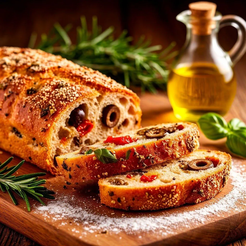**Итальянский хлеб с оливками и вялеными томатами** 🫒🍅✨