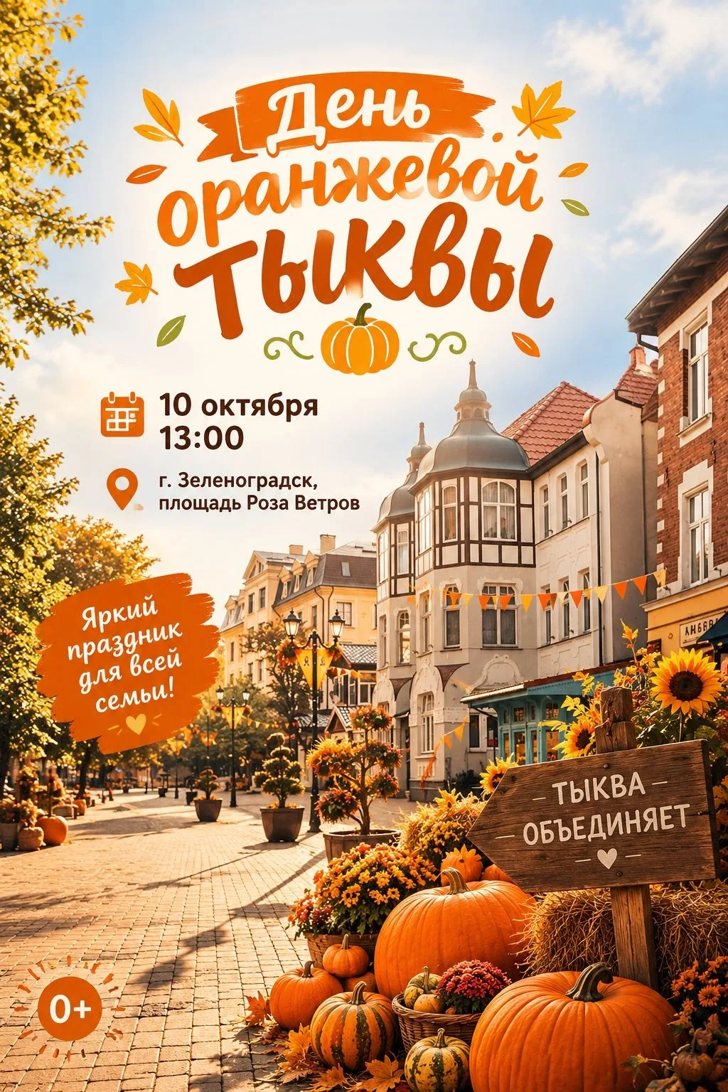 🎃10 октября в Зеленоградске пройдёт праздник урожая «День оранжевой тыквы».