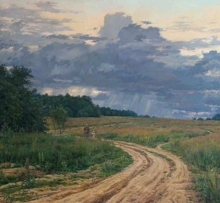 По Руси великой, без конца, без края,
Тянется дорожка, узкая, кривая,
Чрез леса да реки, по степям, 
