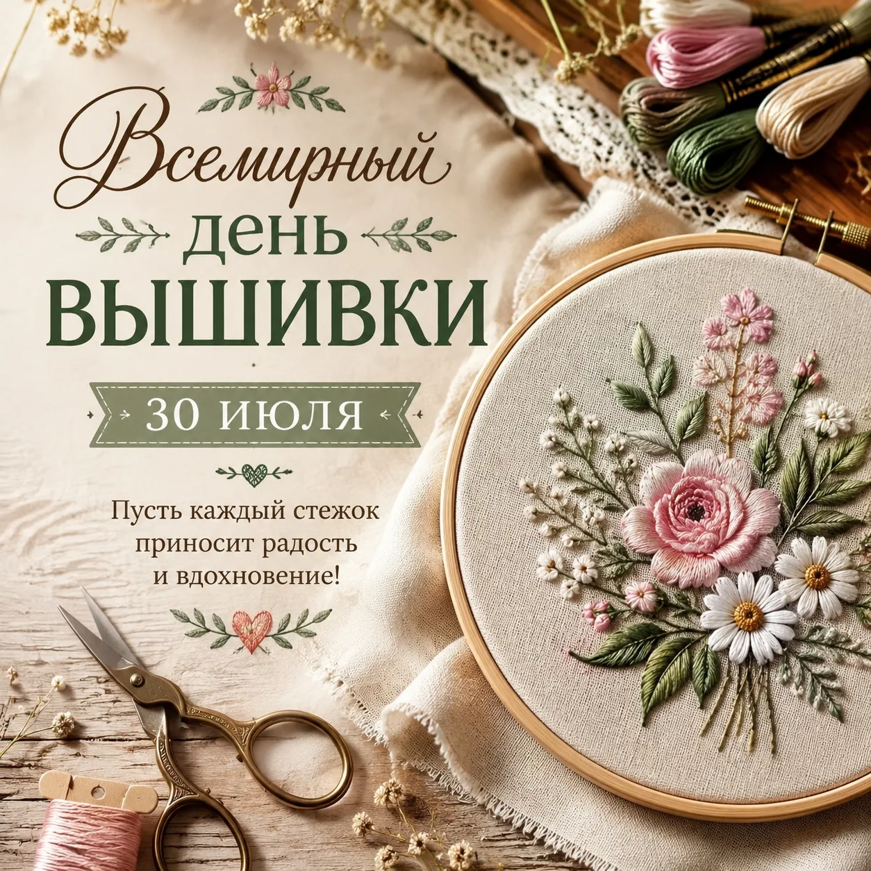 🌸 30 июля – Всемирный День вышивки! 🧵🌸

С 2011 года рукодельницы всего мира отмечают этот особенн