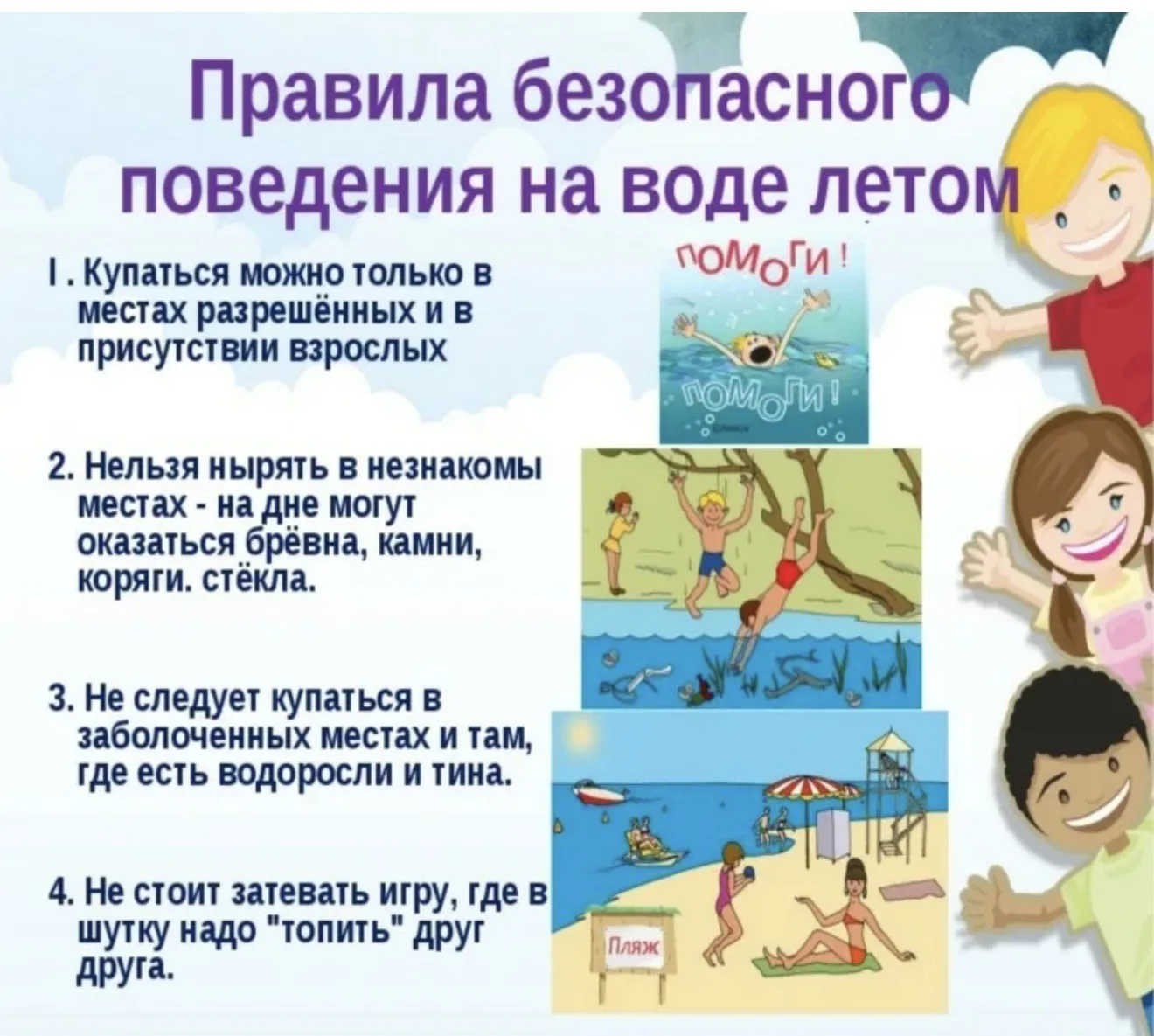 Правила поведения на воде в летний период.

Лето — время отдыха у водоёмов, но важно помнить о безоп