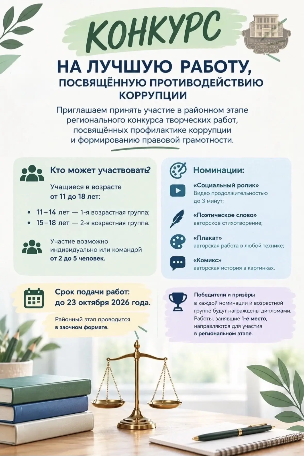 Подробные требования к конкурсным работам и условия участия — в положении конкурса.⬇️