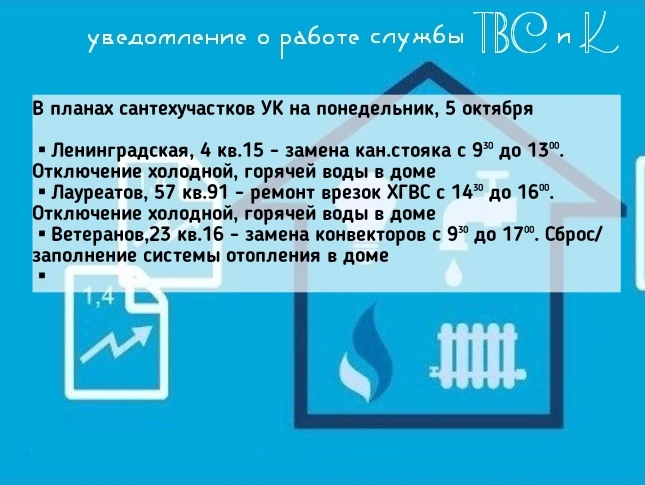 🛠🛠В планах сантехучастков УК на понедельник, 5 октября